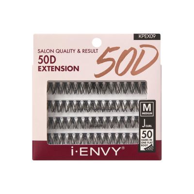 i-ENVY 50D Extension Cluster Individual Lashes, Easy to Apply, Flat Tapered-End Root, Pre-fanned Volume Lashes, J Curl with Soft Fiber, Quick Application for Salon Quality &amp; Result (Medium-56Clusters)