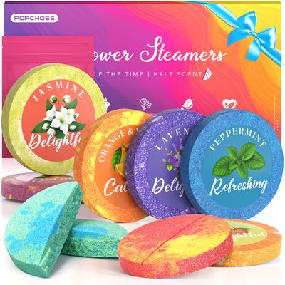 POPCHOSE Shower Steamers Aromatherapy 8 Scents- Valentines Day Gifts, Birthday Gifts for Women, Mom, Men, Self Care Shower Tablets with Natural Essential Oil, Stress Relief &amp; Home Spa Shower Bombs