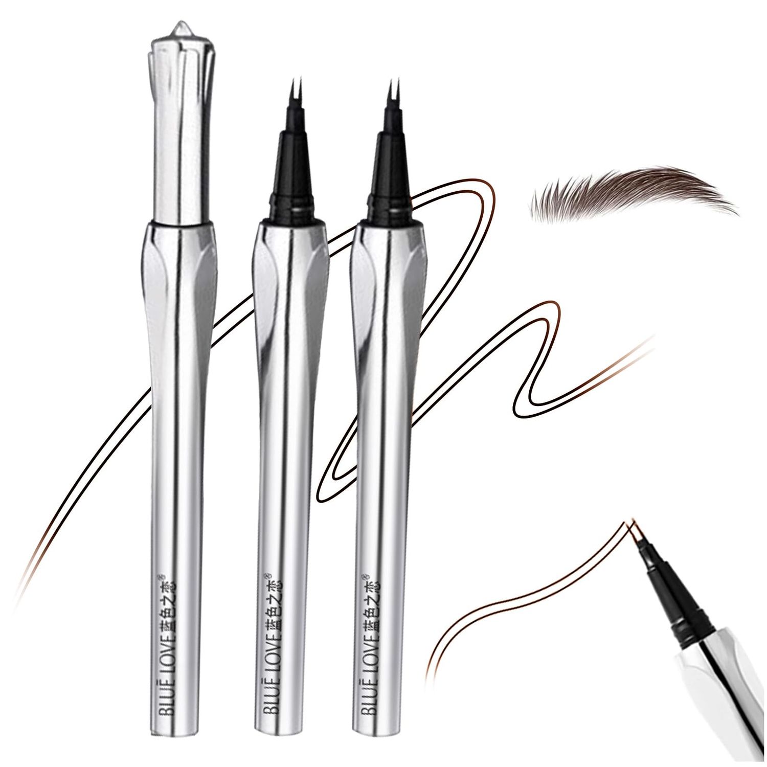 BLUE LOVE 2PCS Two-Prong Eyebrow Pen, Upgrade 2 Tipped Eye Brow Pencils for Women, Waterproof Lasting All-Day Eye Makeup with Microblading Brow Pen with Hair Like Strokes (2PCS Brown)