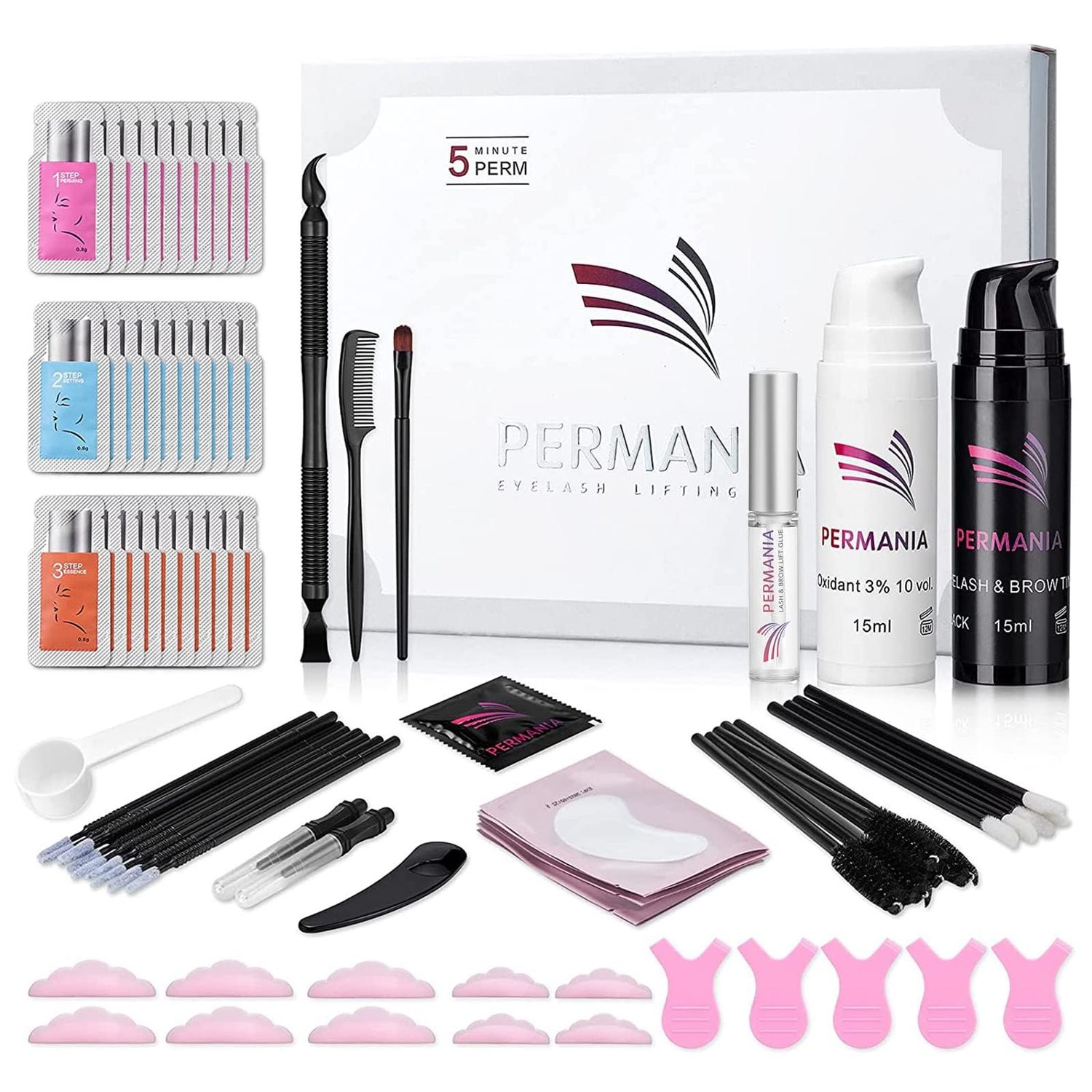 PERMANIA Lash Lift with Black Color Kit, Quick Eyelash &amp; Brow Lamination 15 Mins Coloring Natural Black Result in Lash Enhancers &amp; Primers