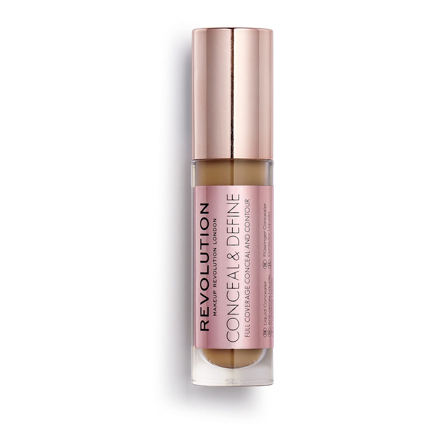 Makeup Revolution Conceal and Define Foundation, Full Coverage &amp; Matte Finish, F12.5 for MediumDark Skin Tones, Vegan &amp; Cruelty-Free, 0.7 Fl Oz