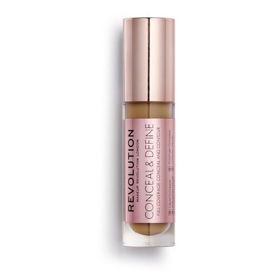 Makeup Revolution Conceal and Define Foundation, Full Coverage &amp; Matte Finish, F12.5 for MediumDark Skin Tones, Vegan &amp; Cruelty-Free, 0.7 Fl Oz