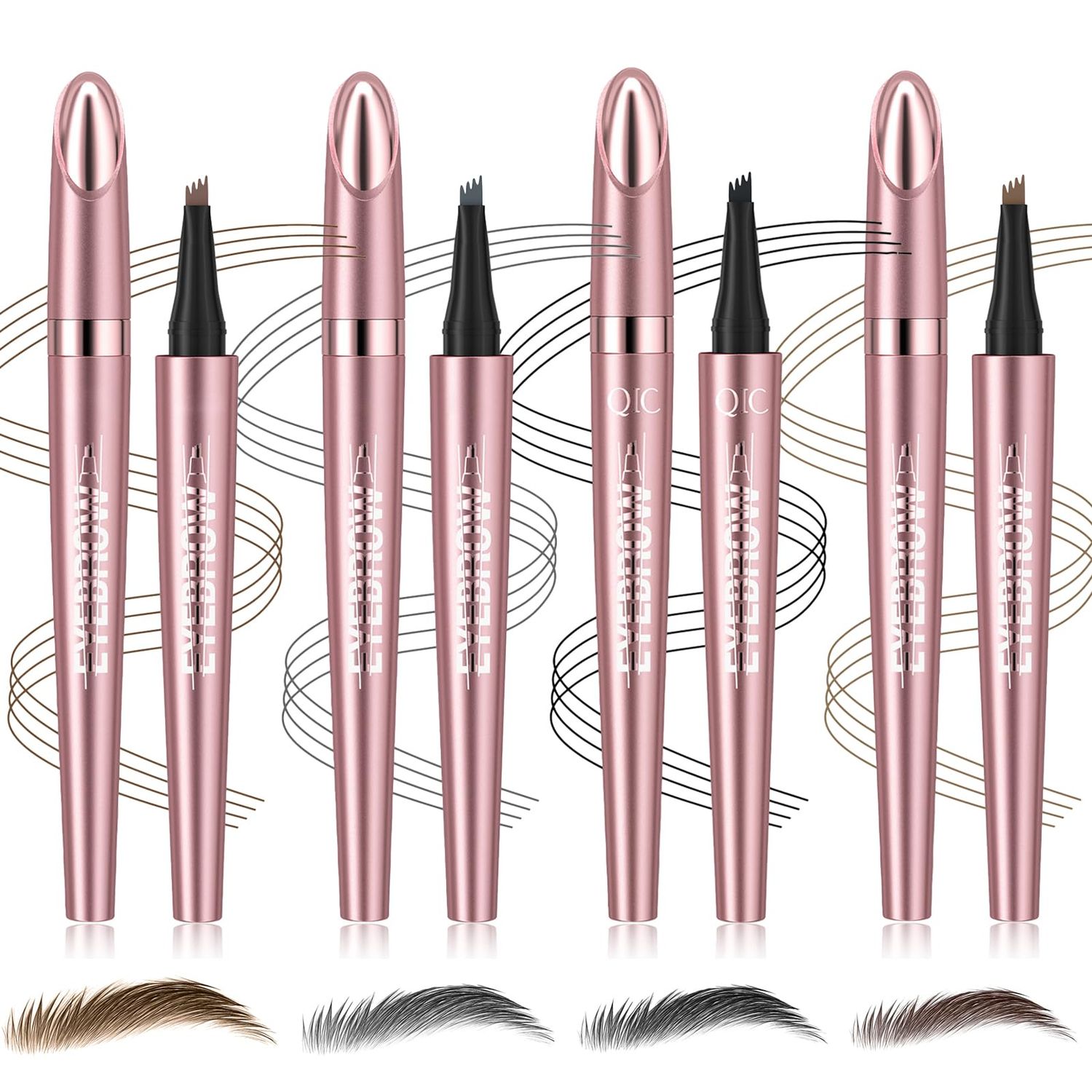 4 Pack 3D Eyebrow Pencil, 4 Tip Microblading Eyebrow Pencil, 24 Hours Smudge Proof Brow Pen, Brow Pen Makeup Natural Fine Stroke, Waterproof Eyebrow Pencil (Light Brown, Dark Brown, Grey, Black)