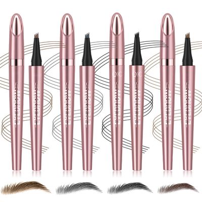 4 Pack 3D Eyebrow Pencil, 4 Tip Microblading Eyebrow Pencil, 24 Hours Smudge Proof Brow Pen, Brow Pen Makeup Natural Fine Stroke, Waterproof Eyebrow Pencil (Light Brown, Dark Brown, Grey, Black)