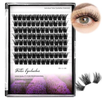 Dedila 96pcs Wide Stem Dramatic Volume Eye Lashes Extensions D Curl Black Soft Individual False Eyelashes Cluster Makeup Toos (14mm)