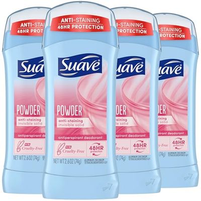 Suave Deodorant for Women, Powder Scent, 4-Pack - Antiperspirant Deodorant with 24H Sweat &amp; Odor Protection, 2.7 Oz Ea