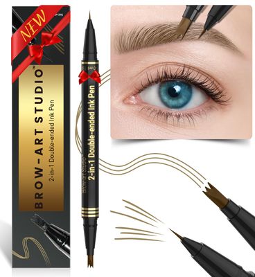 iMethod Microblading Eyebrow Pencil - Brow Pencil 2-in-1 Dual-Ended Eyebrow Pen with 3-Prong Micro-Fork-Tip Applicator and Precise Brush-Tip Create Natural-Looking Brows, Stay on All Day, Light Brown