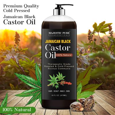 MAJESTIC PURE Pure Jamaican Black Castor Oil for Hair Care, Strengthening, Nourishing, and Volumizing Formula - Non GMO Verified, 16 Fl Oz
