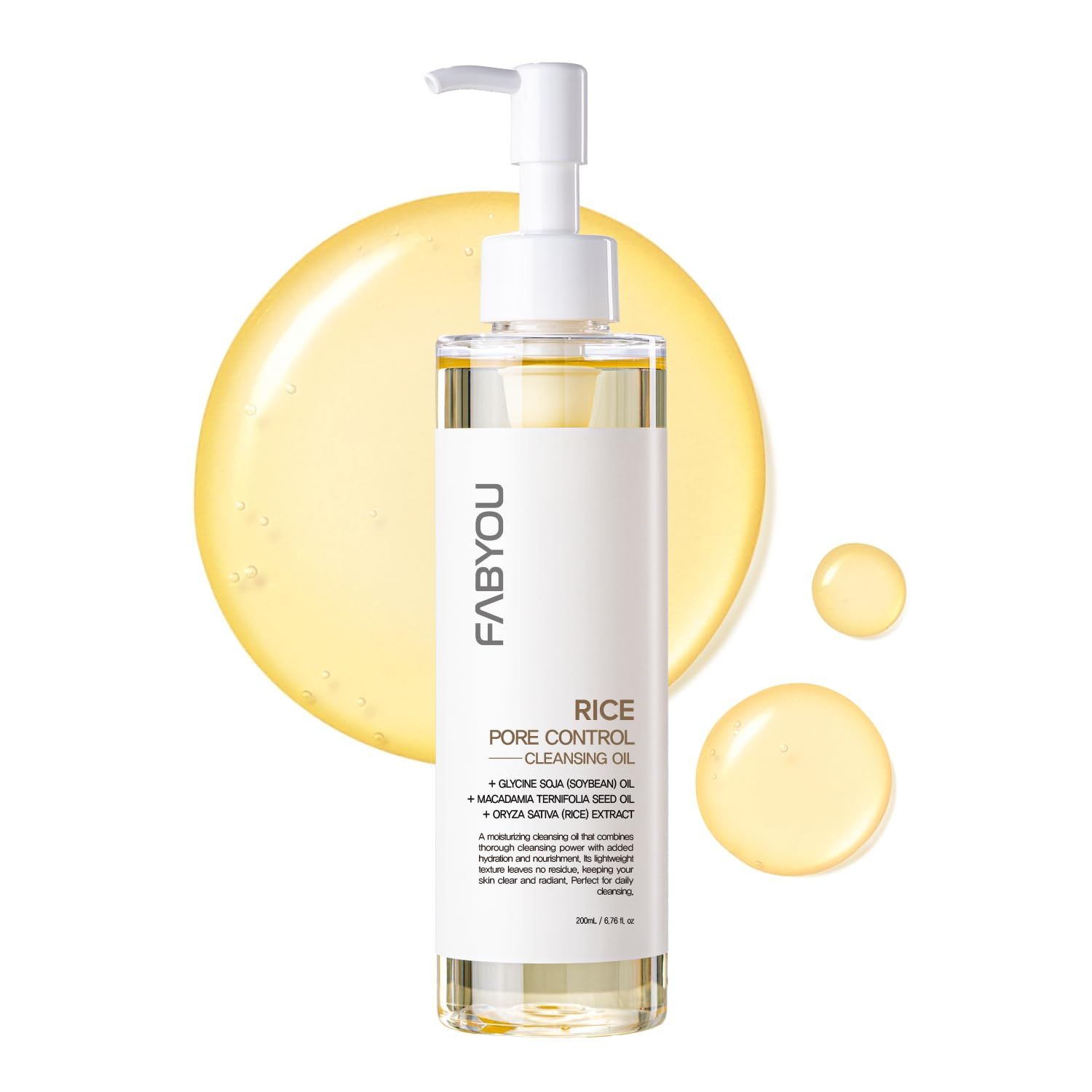FABYOU Rice Pore Control Cleansing Oil 200ml  6.76 fl.oz, Korean Skin Care - Deep Pore Cleanse, Moisturizing &amp; Nourishing, Hypoallergenic, Plant-Based Oils, for Clear and Smooth Skin