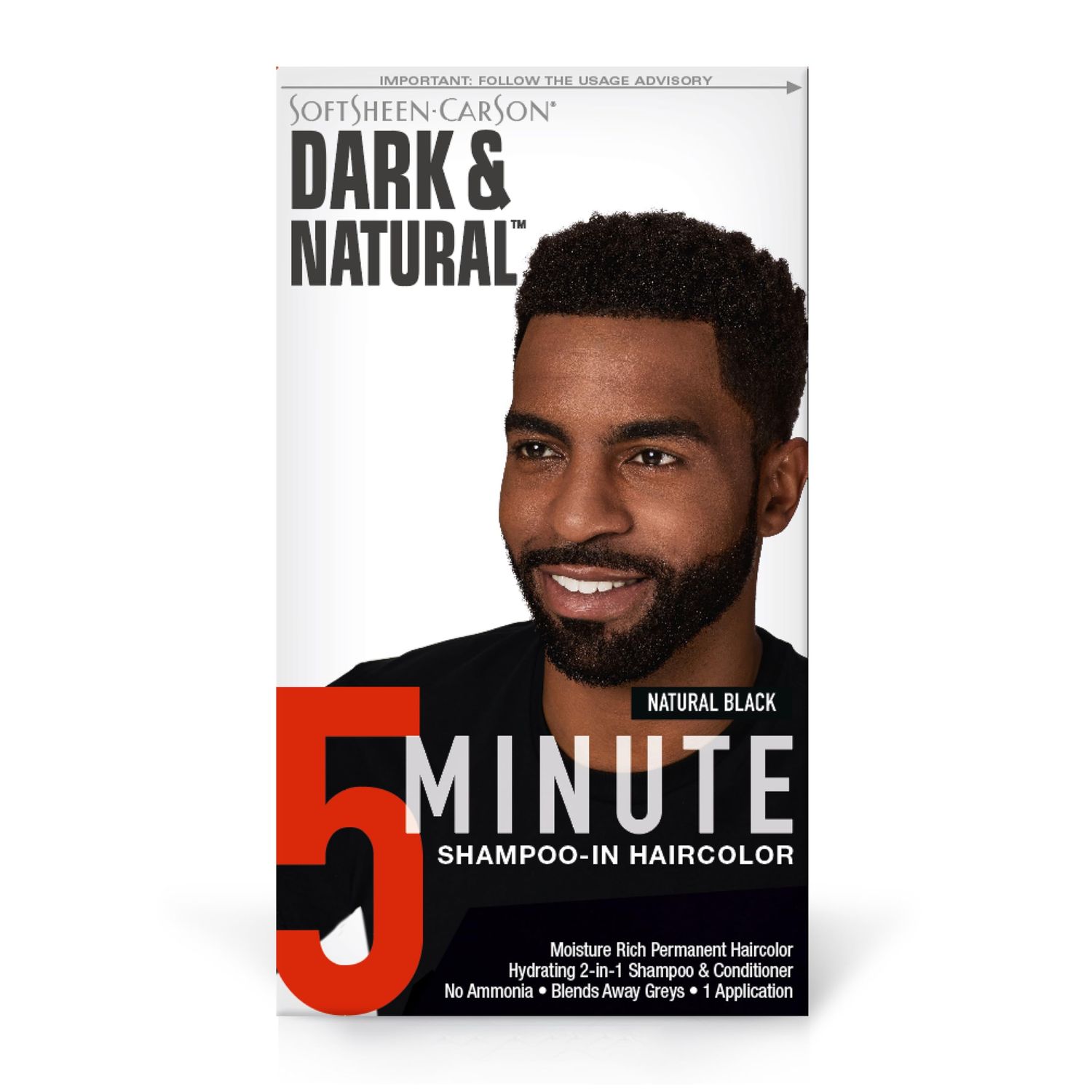 SoftSheen-Carson Dark &amp; Natural Hair Color for Men 5 Minutes, Natural Looking Gray Coverage for Up To 6 Weeks, Shampoo-in Permanent Hair Dye, Jet Black, Ammonia Free, Natural Black