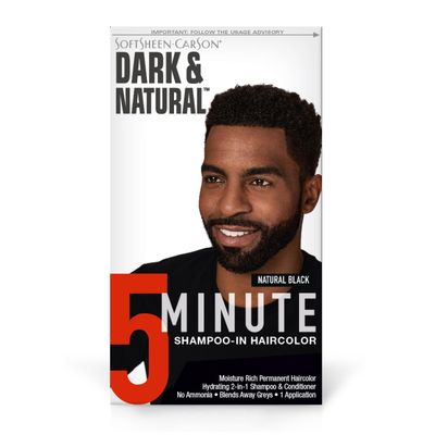 SoftSheen-Carson Dark &amp; Natural Hair Color for Men 5 Minutes, Natural Looking Gray Coverage for Up To 6 Weeks, Shampoo-in Permanent Hair Dye, Jet Black, Ammonia Free, Natural Black