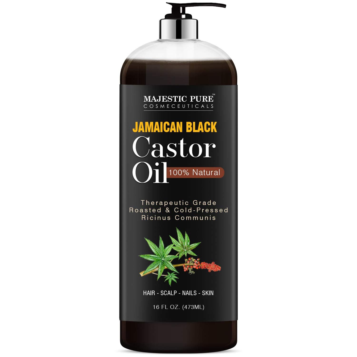 MAJESTIC PURE Pure Jamaican Black Castor Oil for Hair Care, Strengthening, Nourishing, and Volumizing Formula - Non GMO Verified, 16 Fl Oz