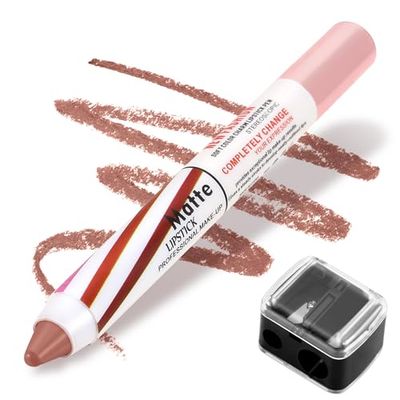 Boobeen Matte Lipstik Pencil Lip Crayon Stick Makeup, Non-smudge Matte Full Coverage Lip Color Smooth Creamy Lip Pen for Women, Lip Liner Set with Sharpner