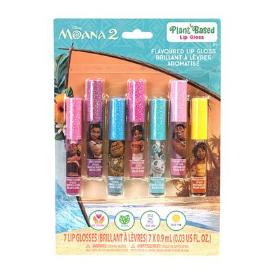 Townley Girl Disney Moana 7 Piece Plant Based Lip Gloss, Girls Party Favors, First Makeup Set for Girl, Perfect for Parties, Sleepovers, and Birthday Gifts, Ages 3