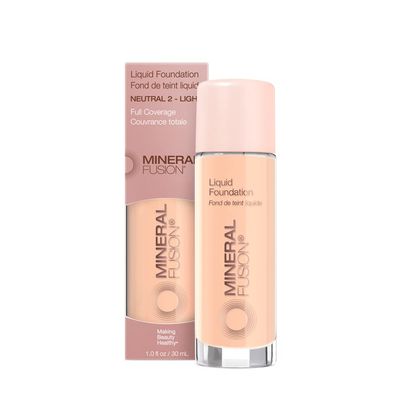 Mineral Fusion Full Coverage Foundation, Liquid Foundation - Neutral 2- Fair to Medium Complexion wNeutral Undertones, Lightweight Matte Finish, Up to 12 Hr Hydration, Hypoallergenic &amp; Vegan, 1 fl oz
