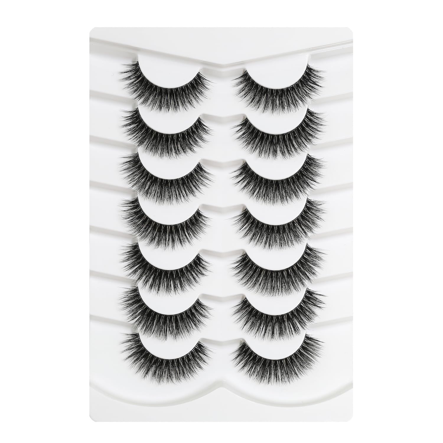 3D Clear Band False EyeLashes Natural Look Cat Eye Wispy Fake lashes Short Supernatural Cross Soft Reusable Lashes 7 Pairs-Happy Heartbeat(No.207)