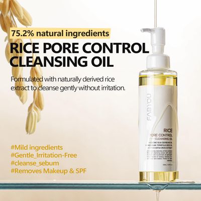 FABYOU Rice Pore Control Cleansing Oil 200ml  6.76 fl.oz, Korean Skin Care - Deep Pore Cleanse, Moisturizing &amp; Nourishing, Hypoallergenic, Plant-Based Oils, for Clear and Smooth Skin