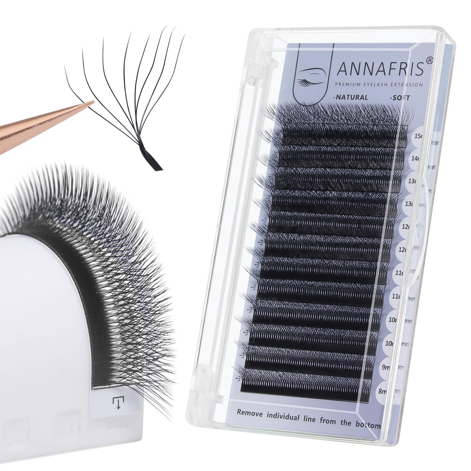 ANNAFRIS 8D Premade Fan W Shape Eyelash Extensions 0.07 C Curl 13mm Volume Self Fanning False Lashes Makeup Supplies Professional Use Lash Extension(0.07 C, 13mm)