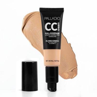 Palladio Full-Coverage Color Correction CC Cream, Oil-Free with Peptides &amp; Vitamin C, Best for Correcting Redness and Uneven Skin Tone, Buildable Foundation Coverage (Med 30N)