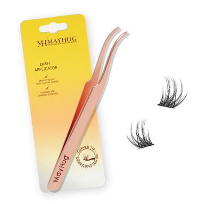 Mayhug Lash Applicator Tool Individual Lash Tweezers for Eyelash Extensions Tweezer Professional Curved Eyelash Applicator Tool Stainless Steel DIY Cluster Lash Applicator at Home (Rose Gold S)