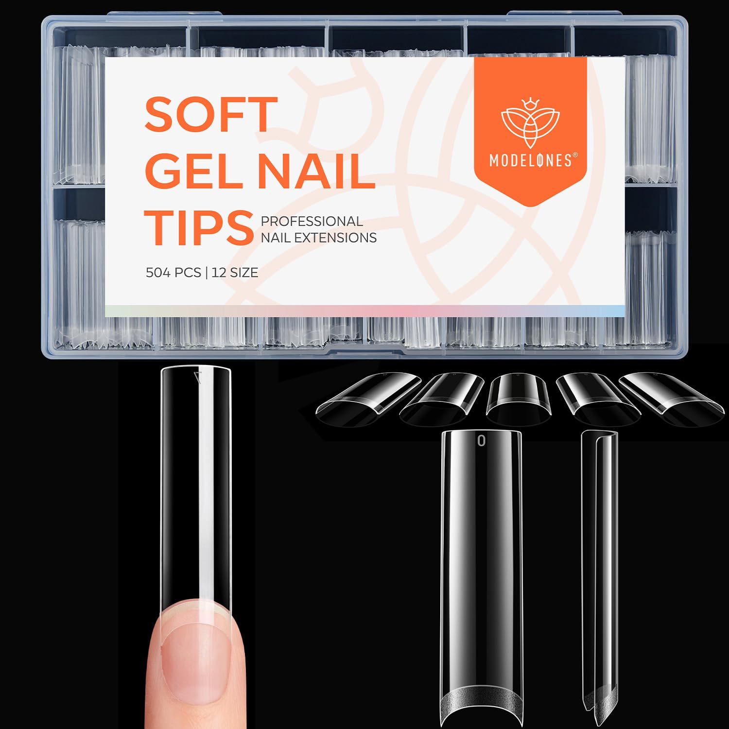 modelones Square Nail Tips, 504 Pcs Acrylic Fake Nails Tips XXL Extra Long Straight No C Curve Half Cover Clear Gel x Nail Tips 12 Sizes with Box