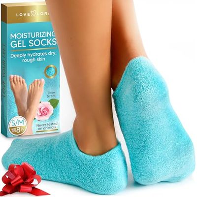 Premium Moisturizing Socks - Self Care Gifts for Women (Up to Size 8.5) Gel Silicone Aloe Foot Spa Sock Infused with Vitamin E &amp; JoJoba Oil
