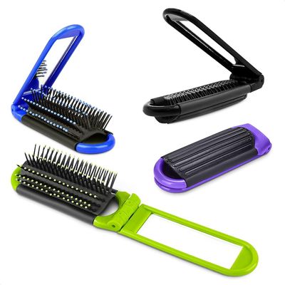 4 Pack Folding Hair Brush - Travel Hair Brush Foldable Brush for Purse Travel Brush for Women - Folding Brush with Mirror Travel Brushes for Hair