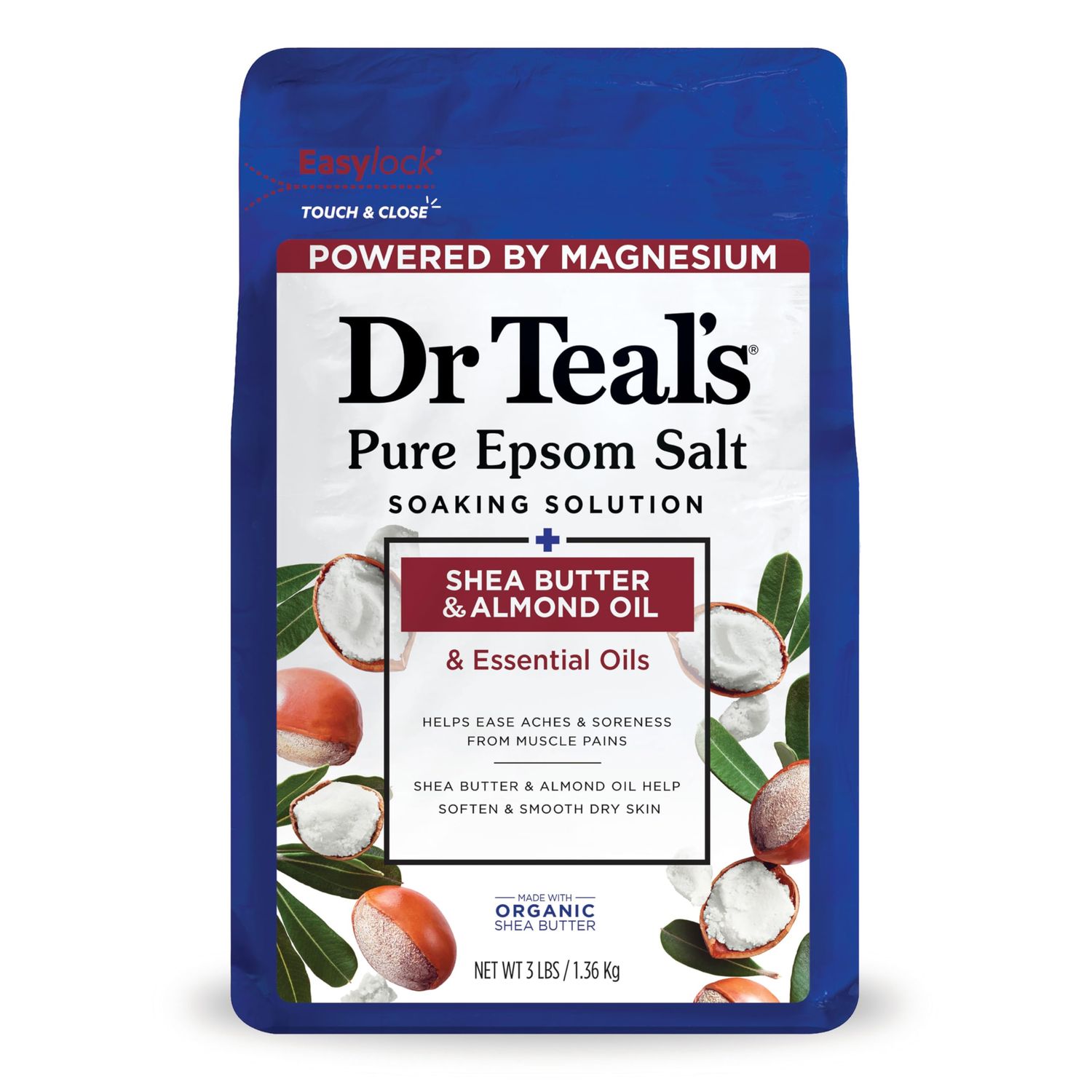 Dr Teal&#39;s Epsom Salt Magnesium Soak, with Shea Butter &amp; Almond Oil, 3 lbs