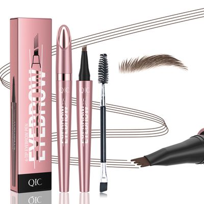 Microblading Eyebrow Pen,QIC Eyebrow 4 Tip Brow Pencil,Long-Lasting Natural Eyebrow Hair,Waterproof Magic Eyebrow Pencil Eyebrow Brush(Brown)