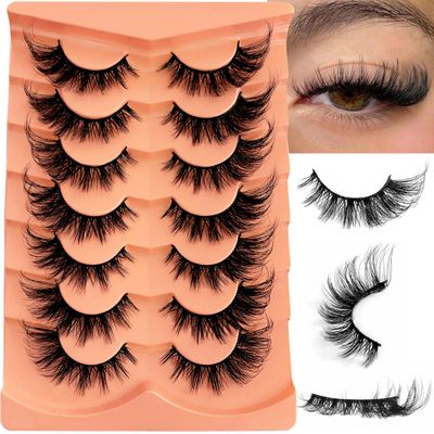 Yasnai Cat Eye Lashes False Eyelashes Volume Lashes Wispy Fake Lashes Natural Eyelashes 7 Pairs Pack 9D