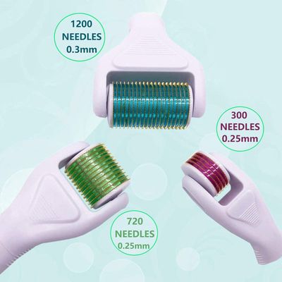 Derma Roller for Face and Body - Angel Kiss 4 in 1 Titanium Microneedling Roller Kit Micro Needle Microneedle Roller, 300 and 720 Needles 0.25mm,1200 Needle 0.3mm