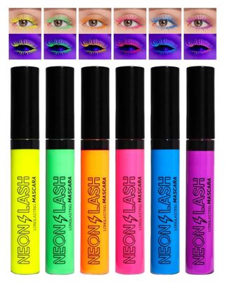 MAEPEOR Neon Mascara 6 Colors Blacklight Mascara waterproof and Smudgeproof Longlasting Fluorescent Mascara for Daily Wear and Halloween Christmas (Color 0601)