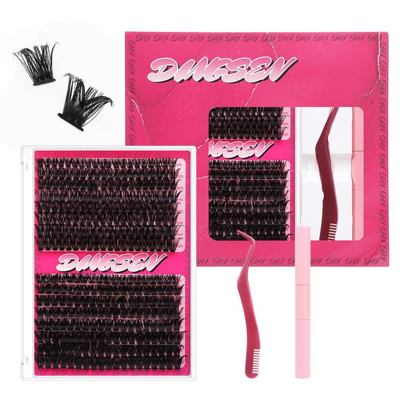 DIY Eyelash Extension Kit Individual Lashes Cluster D Curl Mix Lash Clusters with Bond and Seal and tweezers kit Lash Extensions (60D80D)