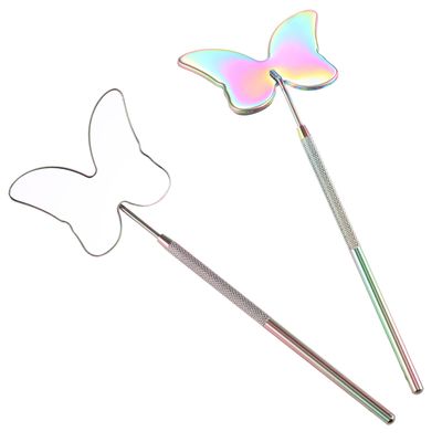 Miuffue Butterfly Lash Mirror, Cute Lash Mirror for Eyelash Extensions, 2.5inch Stainless Steel Detachable Eyelash Mirror Makeup Mirror for Lash Extension Supplies, Rainbow Color
