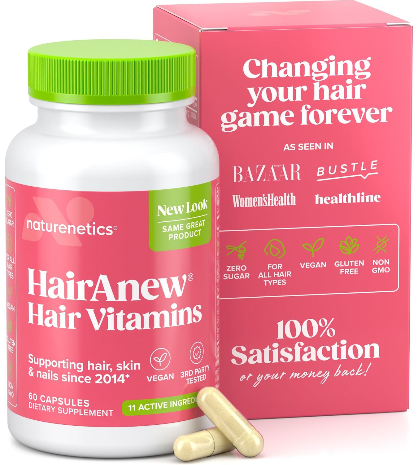 Naturenetics HairAnew Hair Growth Vitamins for Women &amp; Men - Hair Vitamins For Faster Hair Growth &amp; Thickness - Part of Proceeds go to Hair Loss Charity - Vegan Hair Supplement For Hair Skin Nails (1)