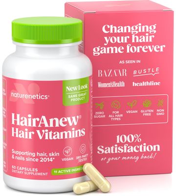Naturenetics HairAnew Hair Growth Vitamins for Women &amp; Men - Hair Vitamins For Faster Hair Growth &amp; Thickness - Part of Proceeds go to Hair Loss Charity - Vegan Hair Supplement For Hair Skin Nails (1)