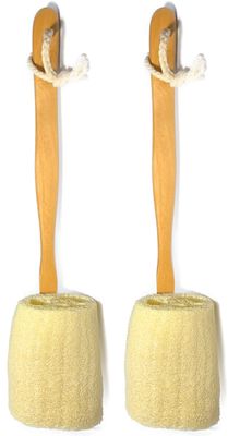 2 Pack Natural Exfoliating Loofah luffa loofa Bath Brush On a Stick - with Long Wooden Handle Back Brush for Men &amp; Women - Shower Sponge Body Back Scrubber