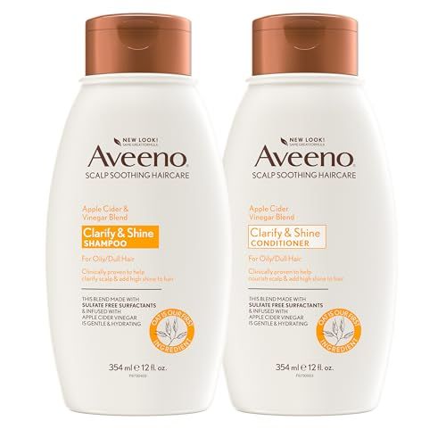 Aveeno Apple Cider Vinegar Shampoo  Conditioner for Balance &amp; High Shine, Daily Clarifying &amp; Soothing Scalp Shampoo for Oily or Dull Hair, Paraben &amp; Dye-Free, 12 Fl Oz