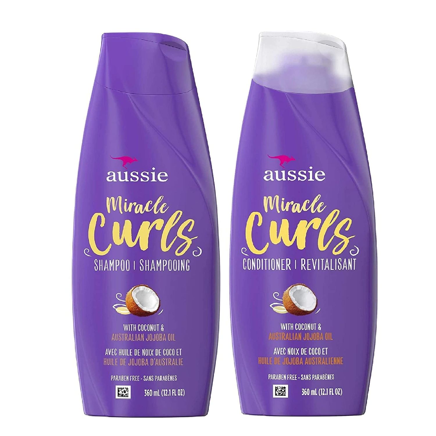 Aussie Miracle Curls Shampoo and Conditioner Set with coconut &amp; australian jojoba oil-12.1 fl oz each