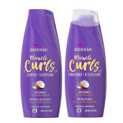 Aussie Miracle Curls Shampoo and Conditioner Set with coconut &amp; australian jojoba oil-12.1 fl oz each