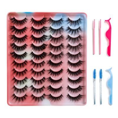 Beautykaisen 20 Pair PACK 3D False Eyelashes Mix 4 styles Cross Fluffy Natural Look with Tweezers and Brushes, black