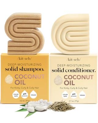 Kitsch Deep Moisturizing Coconut Oil Shampoo and Conditioner Set for Dry Damaged Hair, Hydrating &amp; Nourishing Solid Bar for Kinky, Curly &amp; Coily Hair, Color Treated Hair Safe, Sulfate &amp; Paraben-free