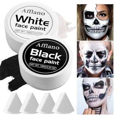 Black and White Face Paint 6pcs Halloween Makeup Kit, Professional Oil-Based Full Coverage Cream, Non-Toxic, Easy to Remove, Long-Lasting, High-Pigment, Face &amp; Body Painting Kits for Cosplay, Stage