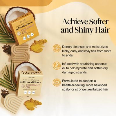 Kitsch Deep Moisturizing Coconut Oil Shampoo and Conditioner Set for Dry Damaged Hair, Hydrating &amp; Nourishing Solid Bar for Kinky, Curly &amp; Coily Hair, Color Treated Hair Safe, Sulfate &amp; Paraben-free