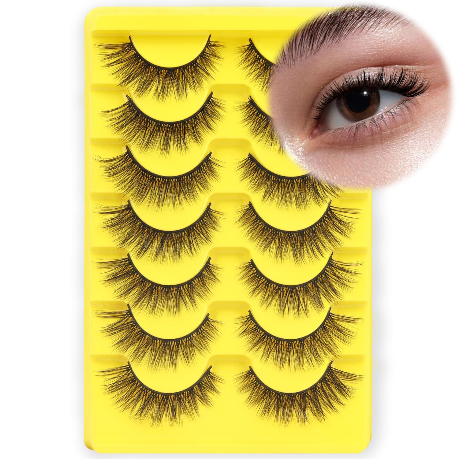 Ahrikiss Cat Eye Lashes Natural Look Fluffy 7 Pairs Volume False Eyelahes Soft Dramatic Mink Lashes Pack|25