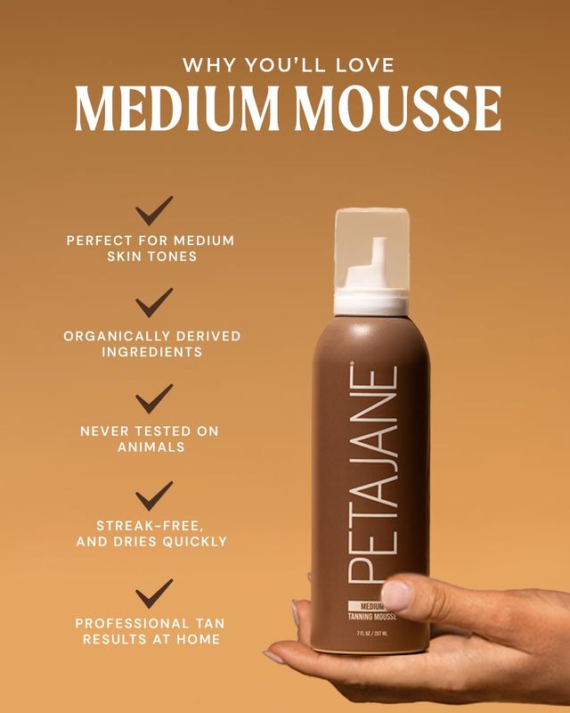 Medium Tanning Mousse 7oz - Sunless Self-Tanner for a Natural, Streak-Free, Organically Derived, Lightweight &amp; Fast Absorbing, Non-Sticky, For All Skin Types, Vegan &amp; Cruelty-Free