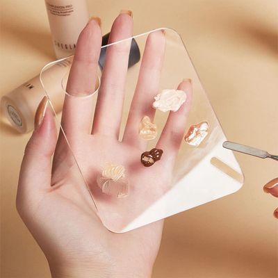 2pcs Acrylic Makeup Palette, Professional Makeup Palette with Scraper Tool, Makeup Palette, Professional Cosmetic Mix, Makeup Artist Tools (Rectangle half circle)