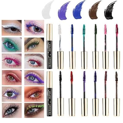 MKNZOME 12 Colours Colored Mascara, Color Mascara for Eyelashes Set Rainbow Purple Green Blue Mascara for Eyelashes, 24H Long Lasting Charming Volumizing, Eye Makeup Gift for Women And Girls