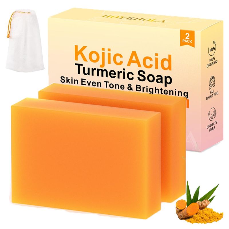 HOYEHOLA Kojic Acid Turmeric Soap Bar - Dark Spot Remover for Face Even Skin Tone, Moisturizing &amp; Nourishing Natural Ingredients 2Pack
