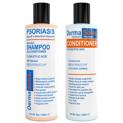 DermaSolve Scalp Psoriasis &amp; Dandruff free Medicated Shampoo with Conditioner, Ultimate Seborrheic Dermatitis Treatment for Itchy, Flakey Scalp, Soothing &amp; Moisturizing Relief